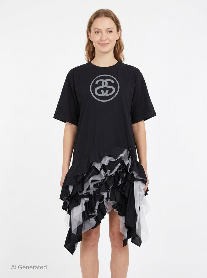 Graphic Ruffled Hem Dress | Junya Watanabe | Club21 - front