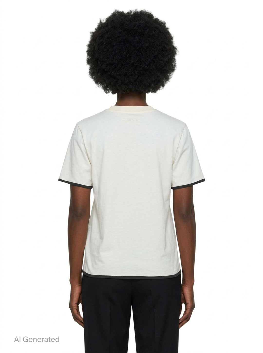 JW Anderson navy short sleeve t-shirt with red cursive 'in the shade' chest embroidery and contrast red sleeve and hem trim detailing - back