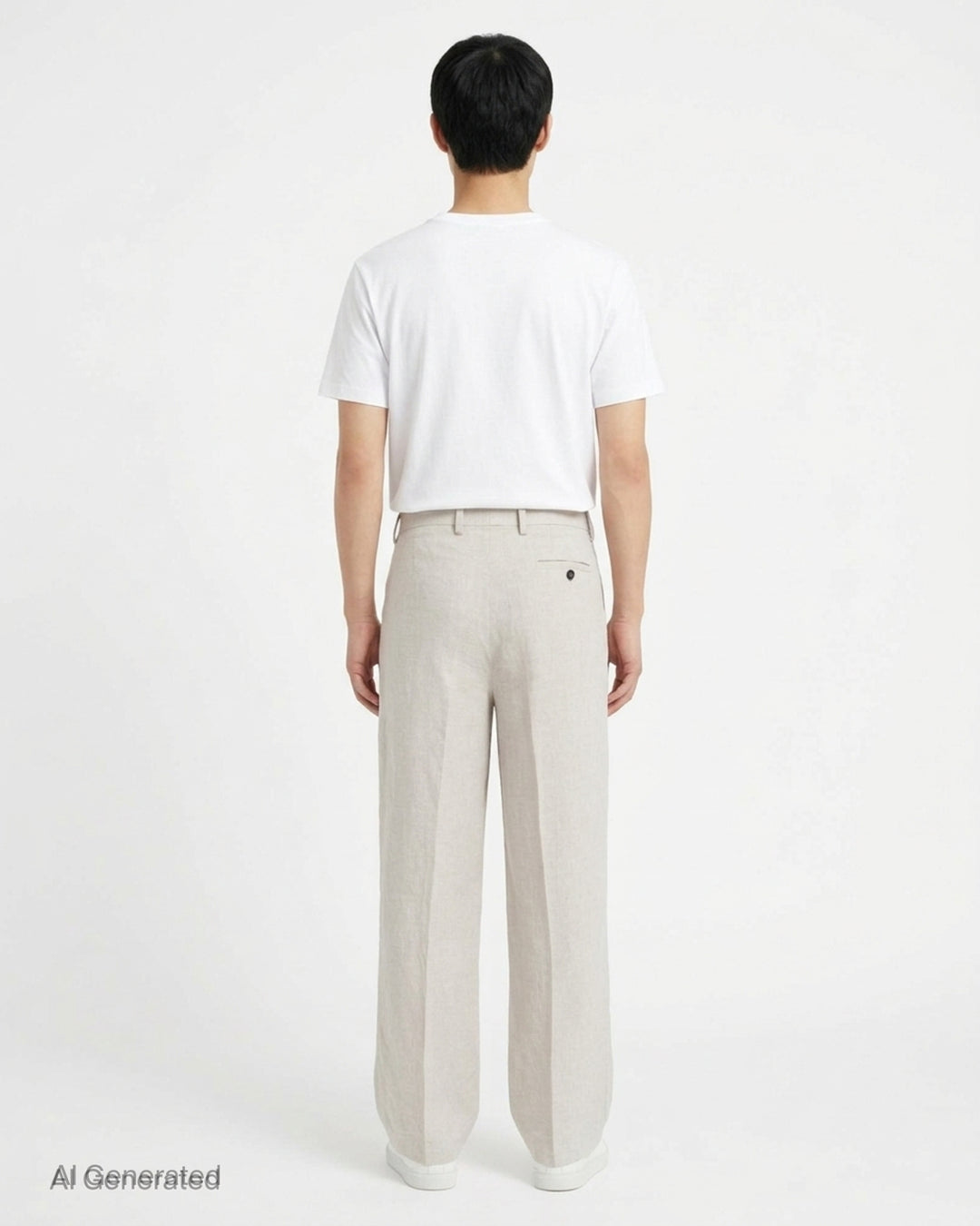 JW Anderson single pleat wide-leg trousers in oatmeal linen, shown from the front - back