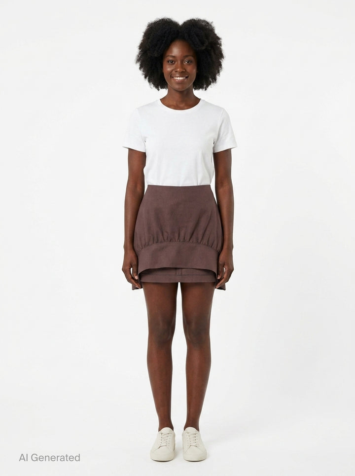 Brown Shirred Mini Skirt | Kumann YHJ | Club21 - front