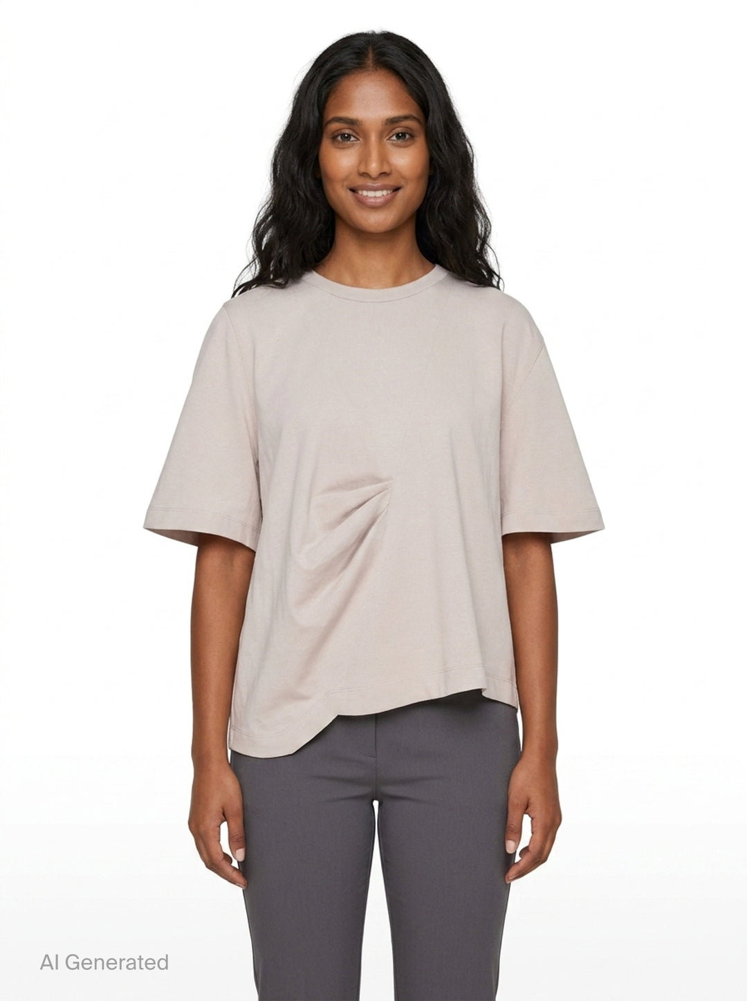 Light Beige Gathered Jersey Tee | Kumann YHJ | Club21 - front