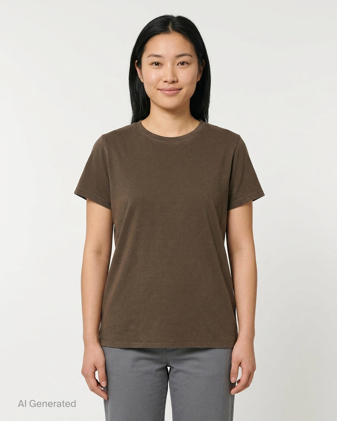 Lauren Manoogian Bias Baby Tee, a short sleeve crewneck t-shirt in a washed brown jersey, shown flat from the front - front