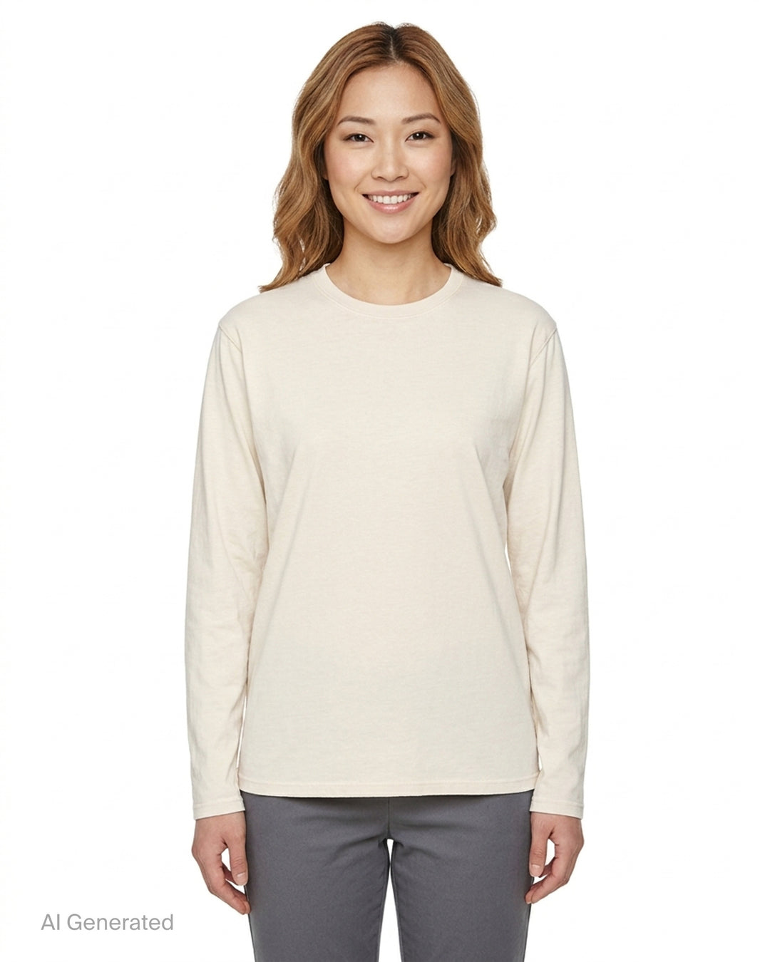 Lauren Manoogian Bias Long Sleeve Tee in washed olive-brown jersey with crewneck and dropped shoulders, front view - front