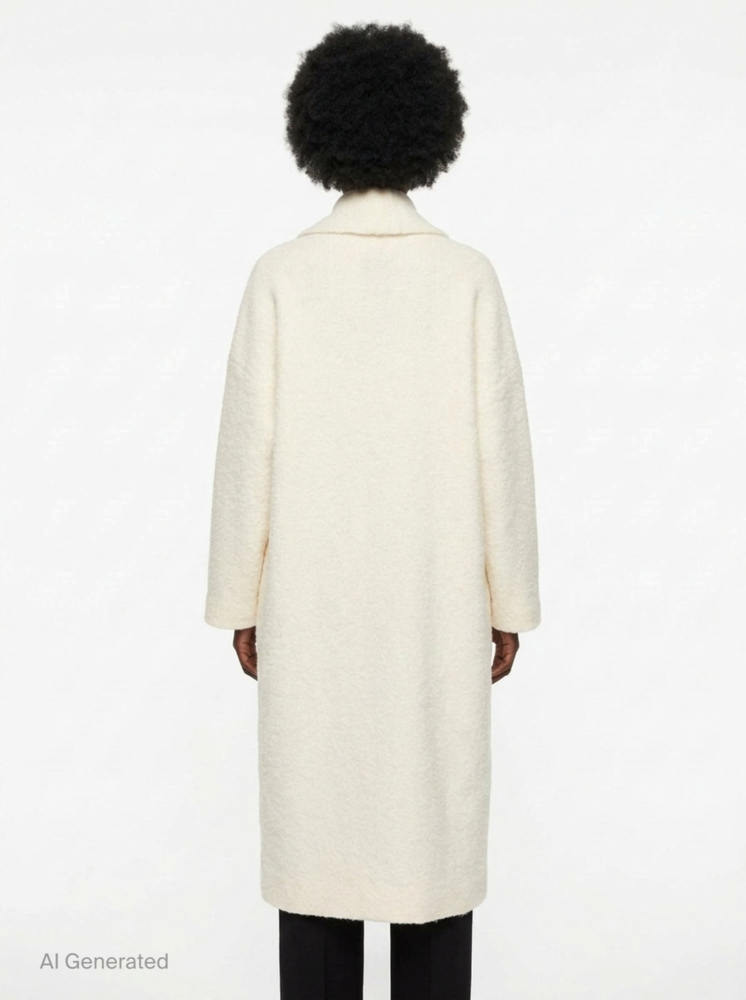 Lauren Manoogian Double Face Long Coat in ivory, displayed flat with shawl collar, dropped shoulders, patch pockets, and open-front silhouette - back