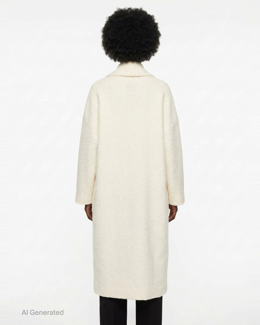 Lauren Manoogian Double Face Long Coat in ivory, displayed flat with shawl collar, dropped shoulders, patch pockets, and open-front silhouette - back