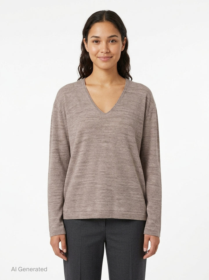 Lauren Manoogian Fine Low V-Neck Sweater in charcoal, featuring a deep V-neckline, oversized relaxed silhouette, dropped shoulders, and long sleeves, shown flat on a white background - front