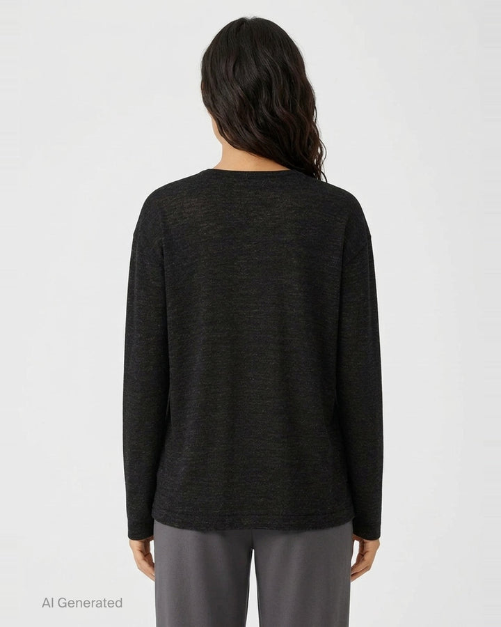 Lauren Manoogian Fine Low V-Neck Sweater in charcoal, featuring a deep V-neckline, oversized relaxed silhouette, dropped shoulders, and long sleeves, shown flat on a white background - back