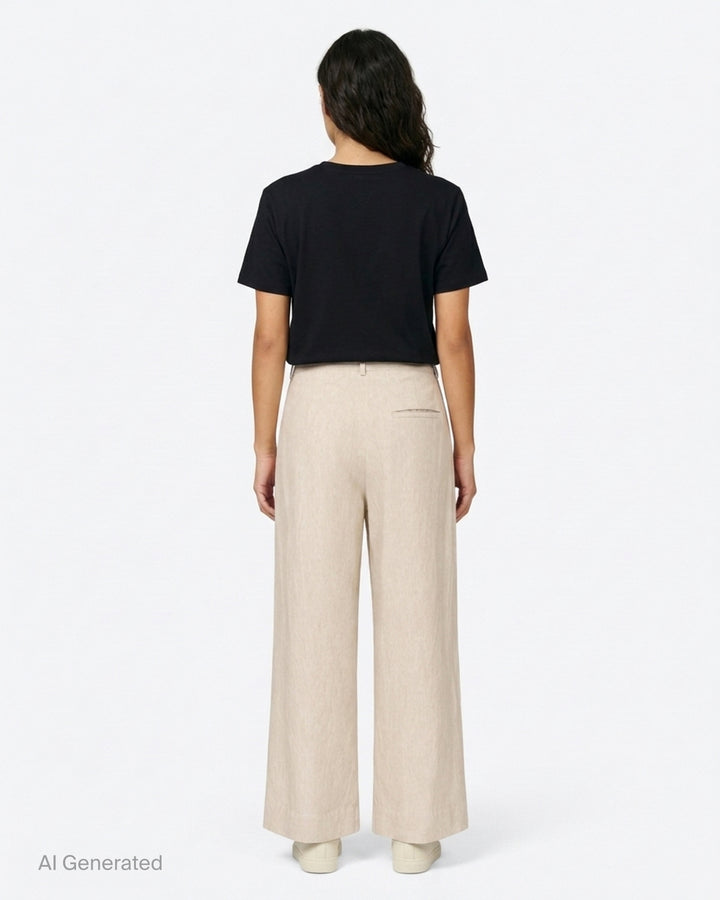 Lauren Manoogian Soft Trousers in charcoal with front pleats, high waist and wide cropped leg, shown flat from the front - back