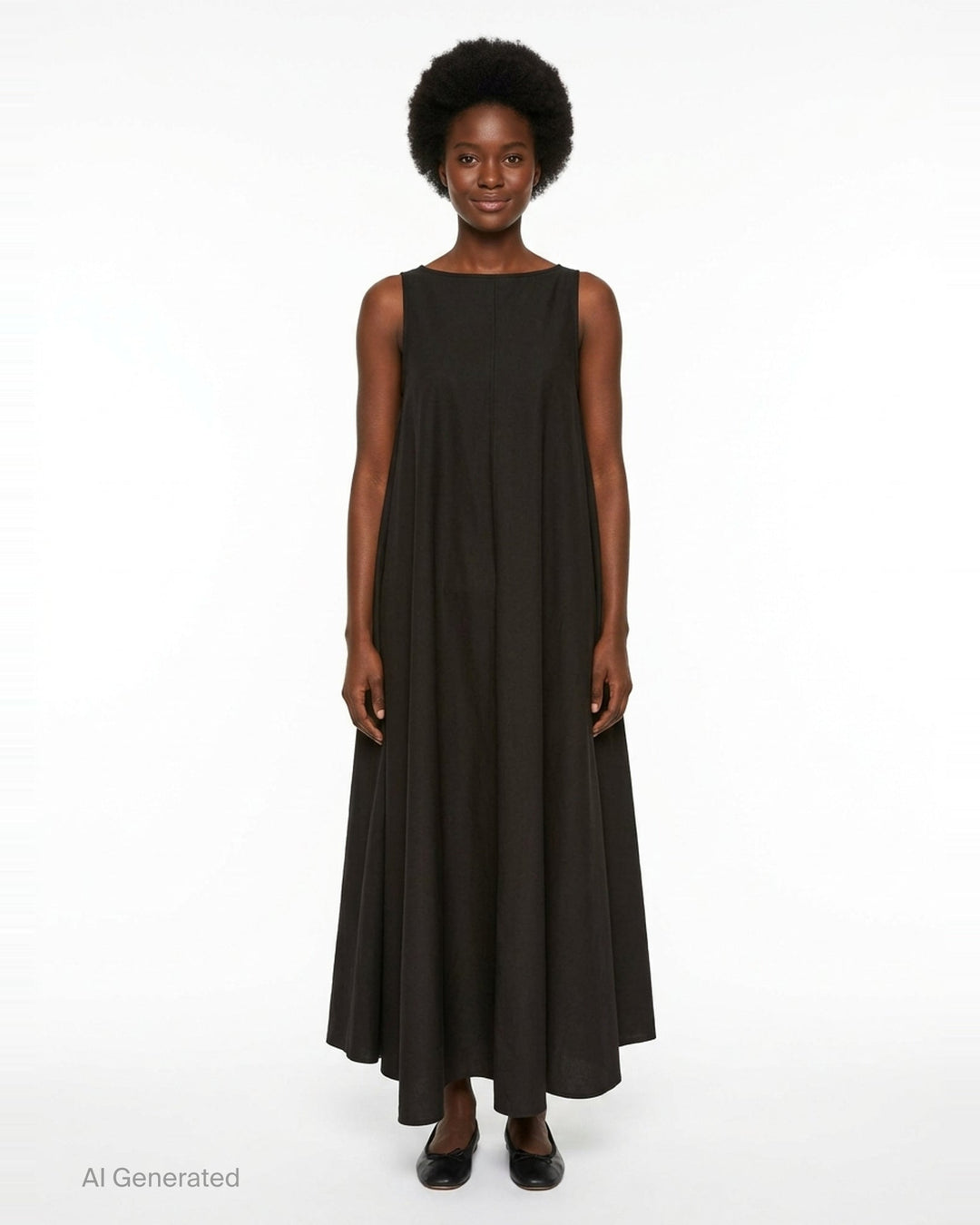 Lee Mathews Balfour A-Line sleeveless maxi dress in black, shown from the back, with a structured fitted bodice and dramatically flared voluminous skirt - front
