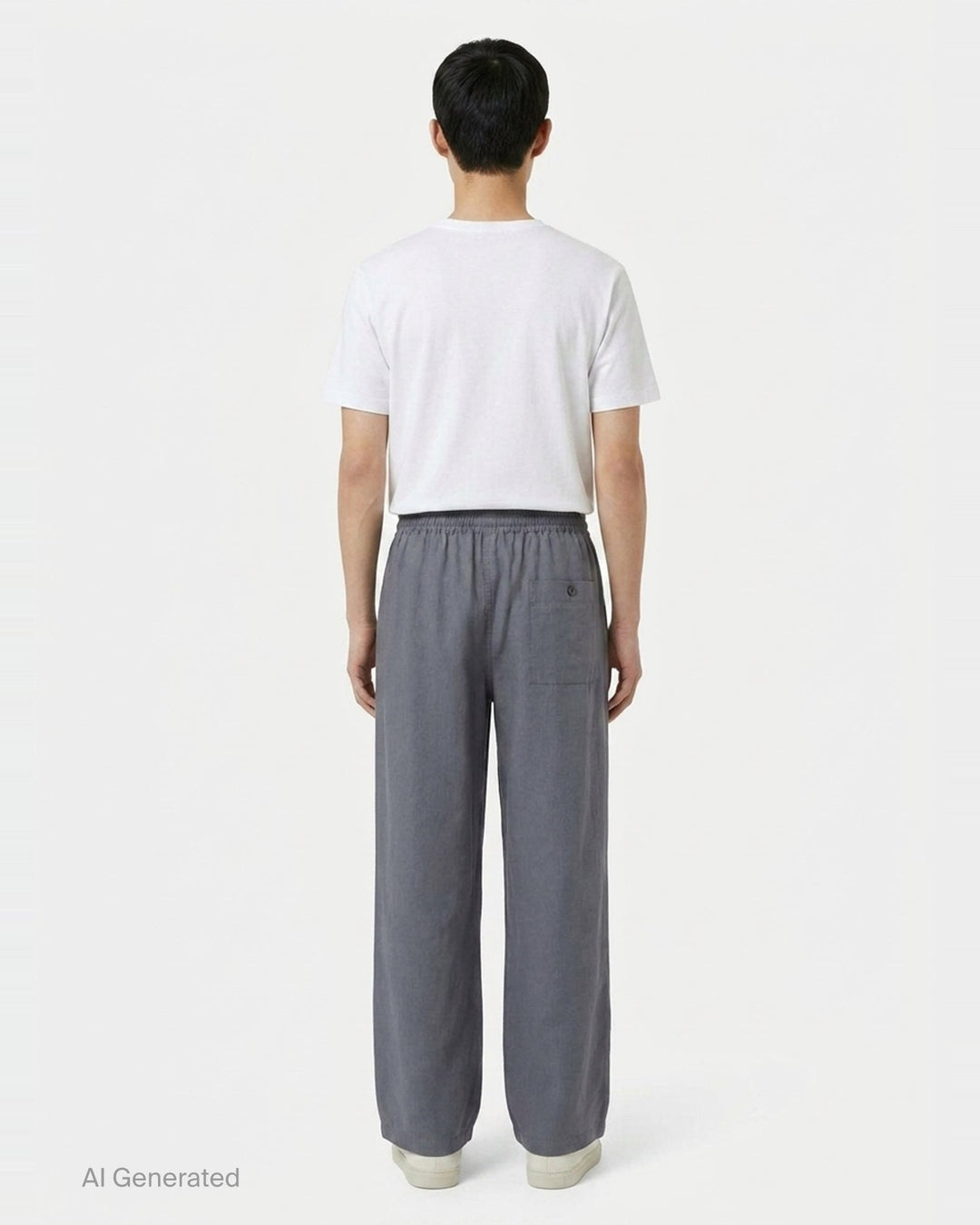 Lemaire Light Cotton Pyjama Pants in slate grey, featuring a wide-leg silhouette, elasticated waistband, and tonal drawstring tie with single button fastening - back