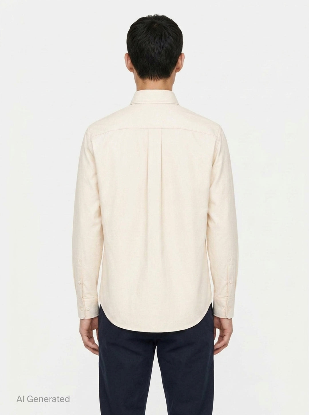 Lemaire Regular Long Sleeve Washed Cotton Shirt in slate grey, displayed flat against a white background, featuring a classic collar, white buttons, and a chest patch pocket - back
