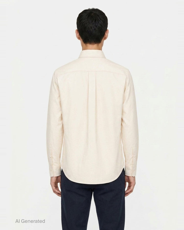 Lemaire Regular Long Sleeve Washed Cotton Shirt in slate grey, displayed flat against a white background, featuring a classic collar, white buttons, and a chest patch pocket - back