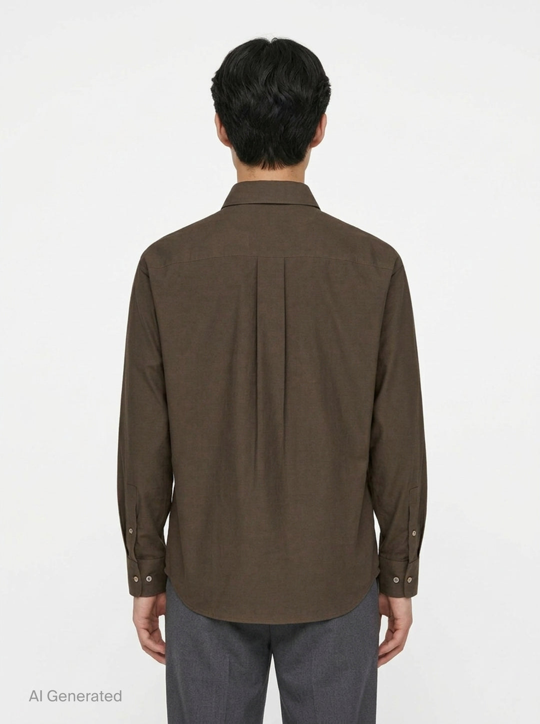 Lemaire Regular Long Sleeve Washed Cotton Shirt in slate grey, displayed flat against a white background, featuring a classic collar, white buttons, and a chest patch pocket - back