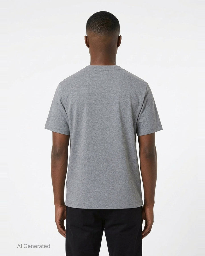 Maison Kitsuné Fox Head Comfort Tee in navy, featuring an embroidered grey fox head patch on the chest, crew neck, and relaxed short-sleeve silhouette - back