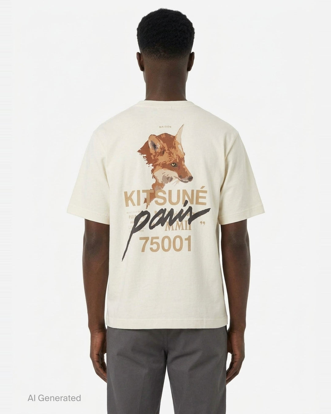 Maison Kitsuné Paris 75001 Oversized Tee in cream with typographic chest graphic featuring Maison Kitsuné and 75001 branding - back