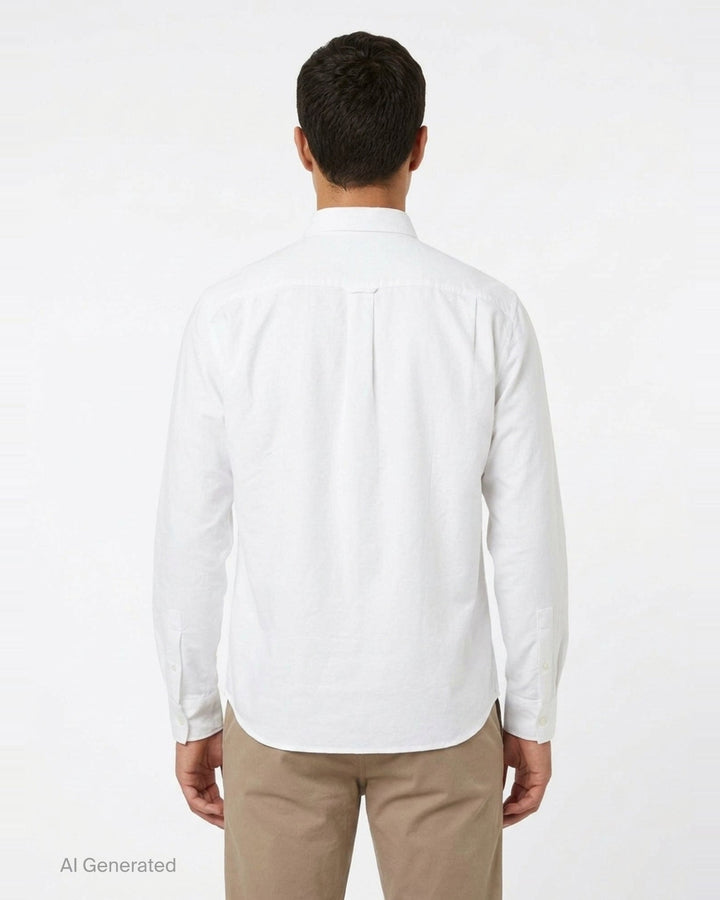Maison Kitsuné Profile Fox Casual Long Sleeve Shirt in white with burgundy fox embroidery at the chest and button-down collar - back