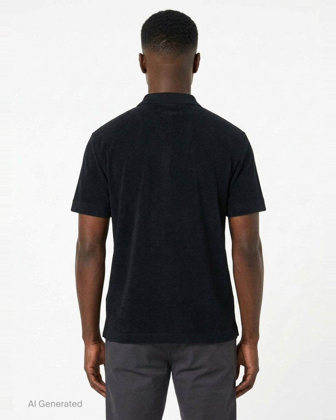 Maison Kitsuné black short sleeve comfort polo shirt with red embroidered running fox logo at the chest and three-button placket - back