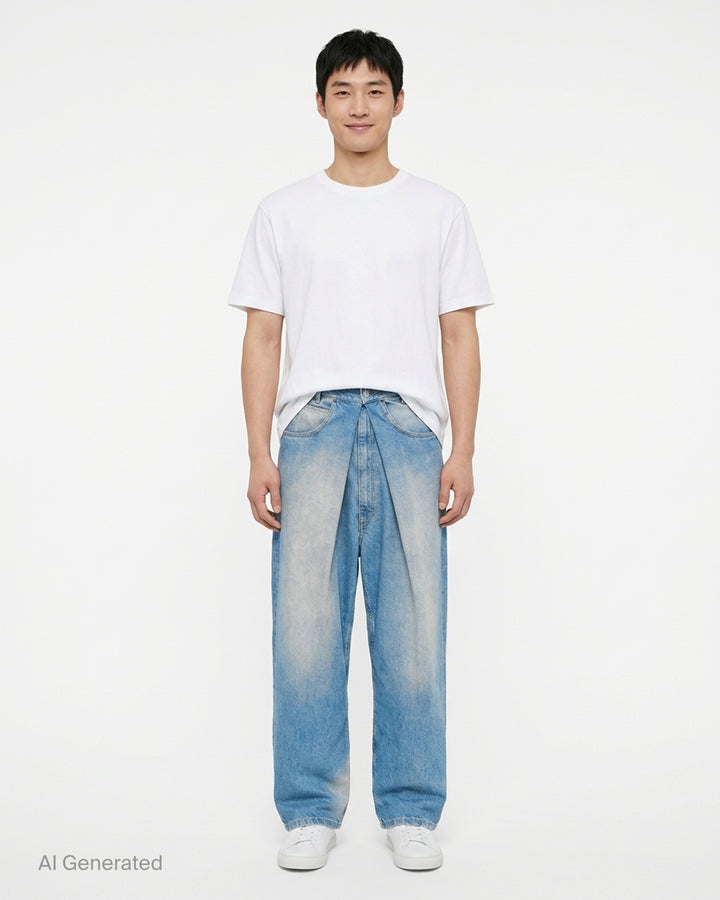 Pleated Front Wide-Leg Jeans | Maison Margiela | Club21 - front