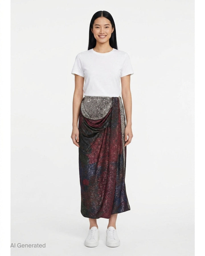 Sequins Draped Maxi Skirt | Maison Margiela | Club21 - front