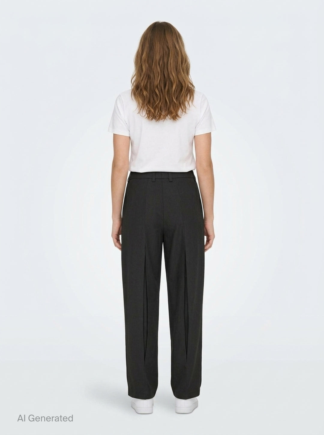Melitta Baumeister Tailored Pointy Hem Pants in black, featuring raised front seam lines and a signature pointed hem extending at each leg, with a high-rise single-button waistband — front view on white background - back