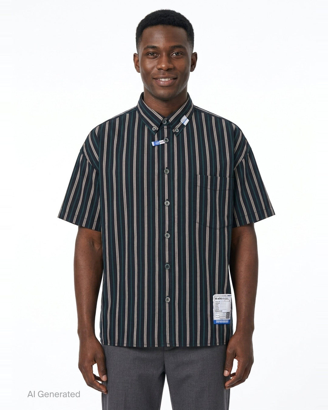Cotton High Density Short Sleeve Stripe Shirt | Mihara Yasuhiro | Club21 - front