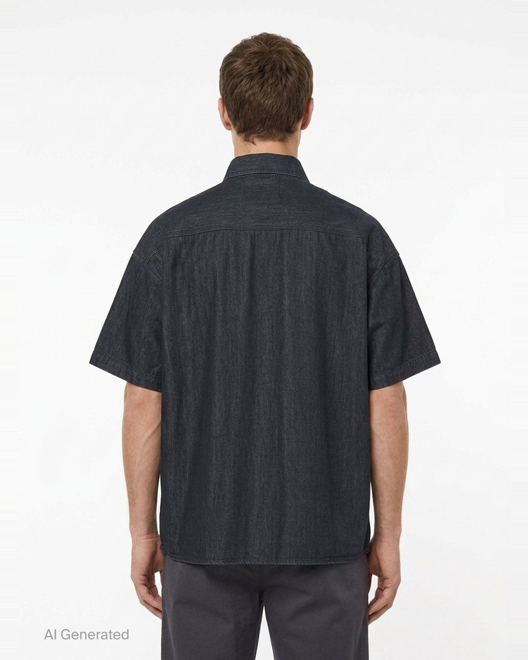 Cotton Tencel Denim Short Sleeve Work Shirt | Mihara Yasuhiro | Club21 - back