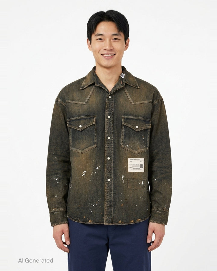 Flatted Collar Long Sleeve Denim Shirt | Maison Mihara Yasuhiro | Club21 - front