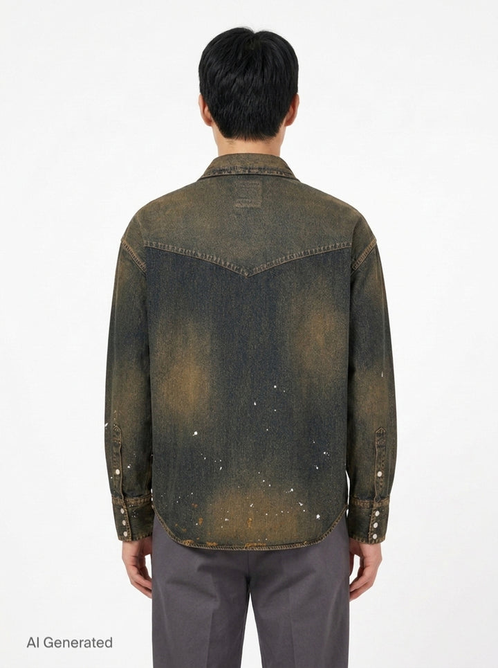 Flatted Collar Long Sleeve Denim Shirt | Maison Mihara Yasuhiro | Club21 - back
