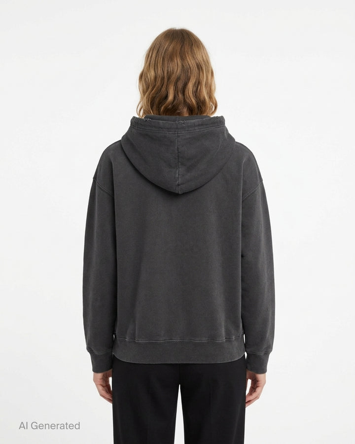 Washed charcoal Maison MIHARA YASUHIRO zip-up hoodie with colourful kids' doodle prints of a dinosaur, strawberry and stars and 'Don't Tag Me' lettering - back