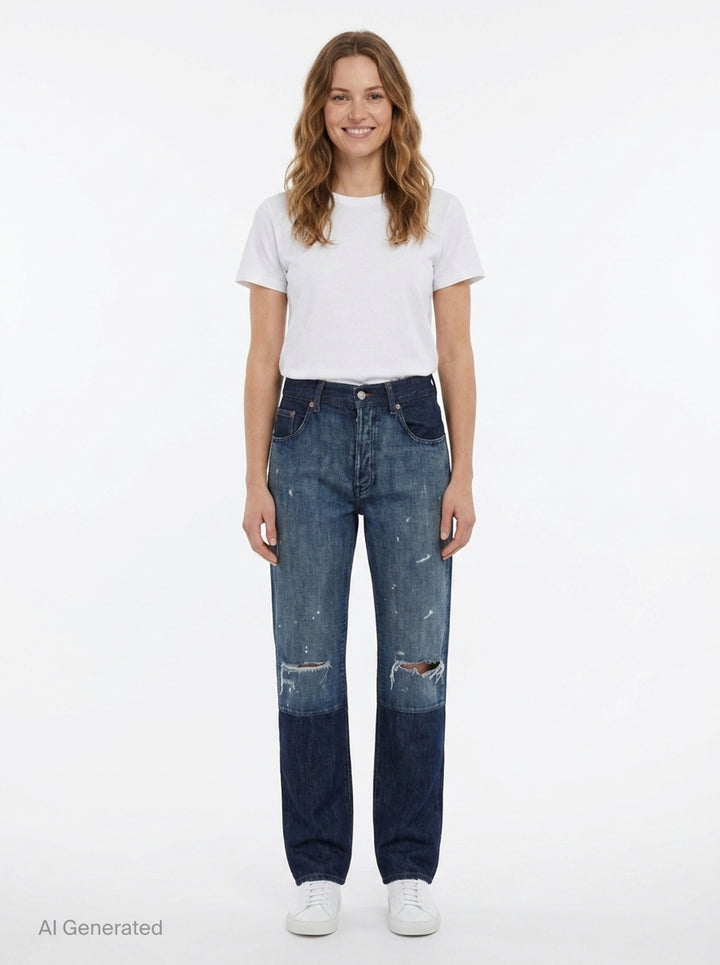 Distressed Two-Tone Denim Jeans | MM6 Maison Margiela | Club21 - front