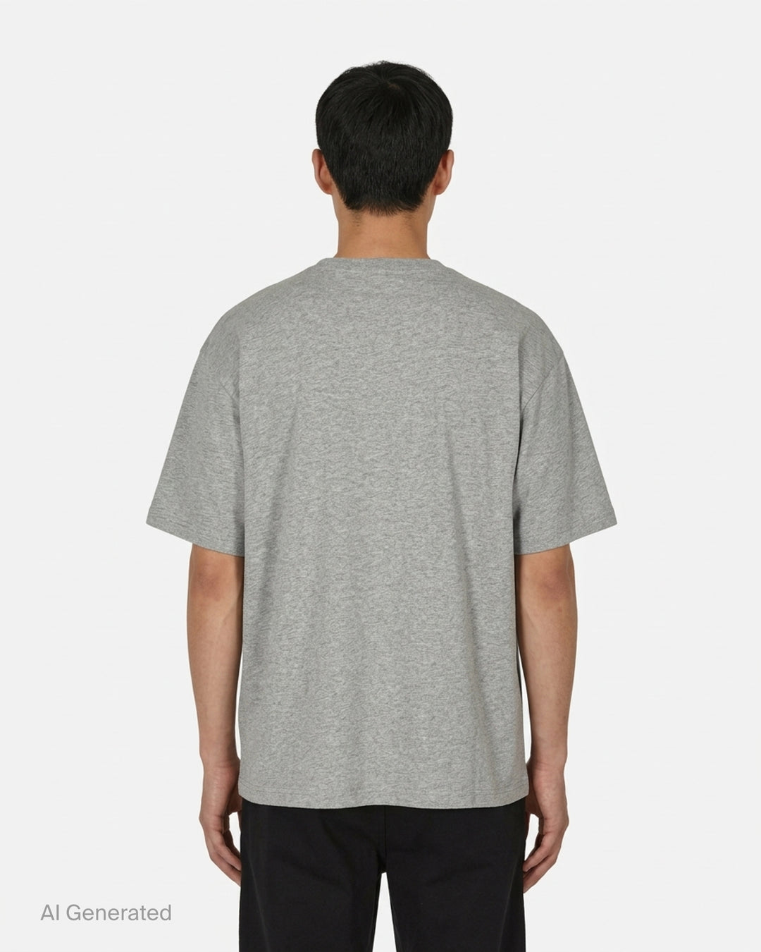 MM6 Maison Margiela grey marl cotton tee with an oversized graphic print of two horses, shown with the signature numeric neck label - back