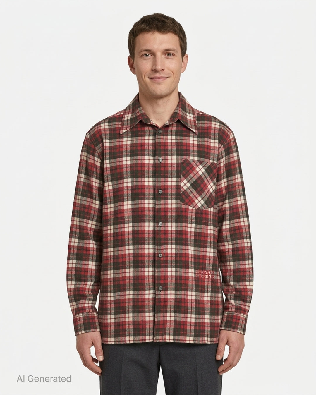 MM6 Maison Margiela oversized long sleeve shirt in red, black and cream check print with chest pocket and button-through front - front