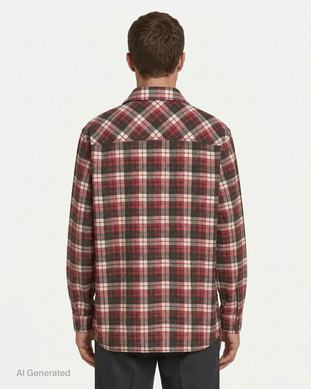 MM6 Maison Margiela oversized long sleeve shirt in red, black and cream check print with chest pocket and button-through front - back
