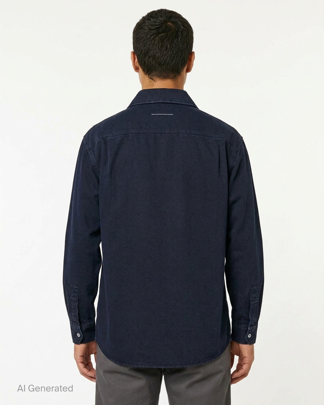 MM6 Maison Margiela overdyed long sleeve shirt in faded navy with button front, pointed collar and two oversized chest pockets - back