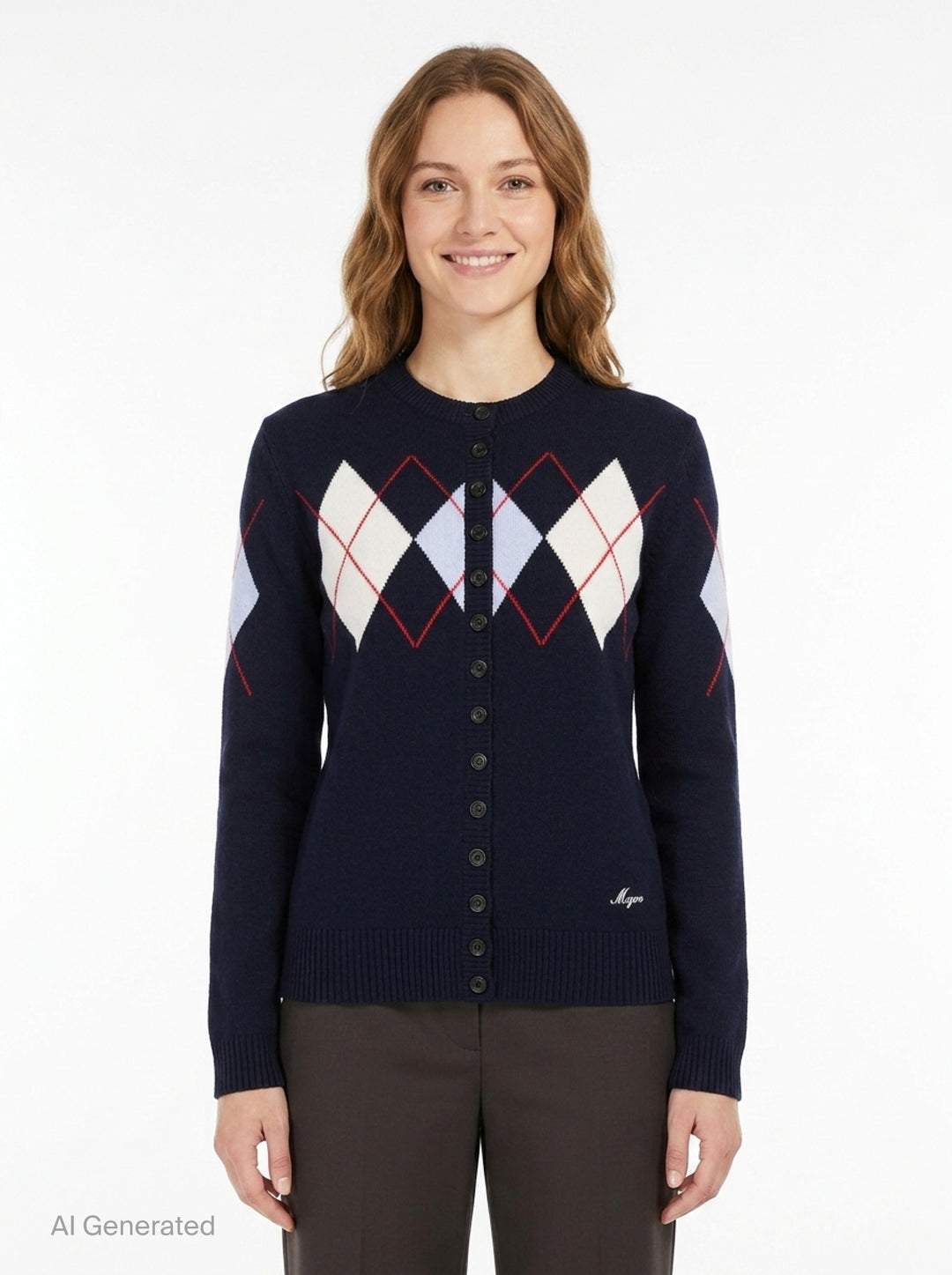 Argyle Crewneck Cardigan | MSGM | Club21 - front