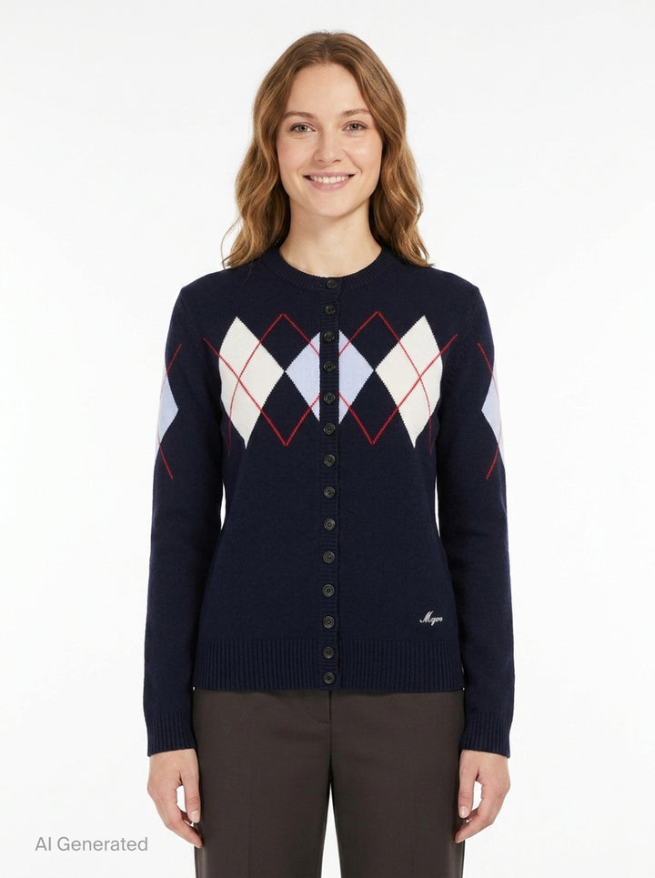 Argyle Crewneck Cardigan | MSGM | Club21 - front
