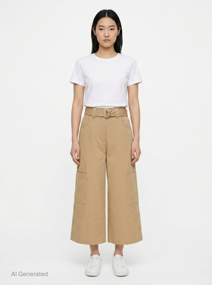 Belted Wide-Leg Culotte Pants | MSGM | Club21 - front