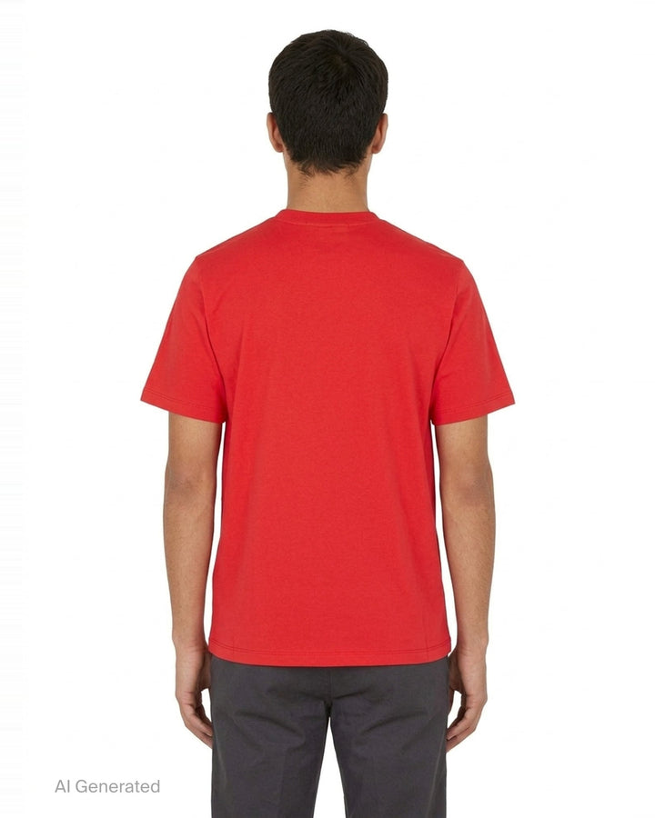 MSGM red cotton short sleeve tee with oversized white brushstroke logo and Milano text printed across the chest - back