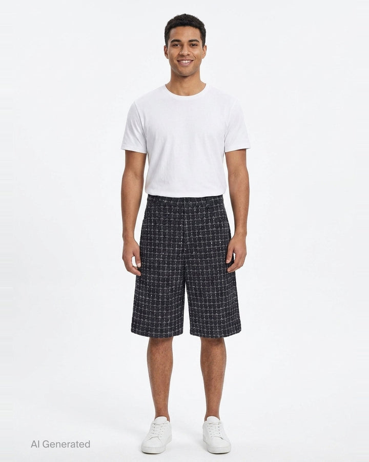 Checkered Tweed Bermuda Shorts | MSGM | Club21 - front