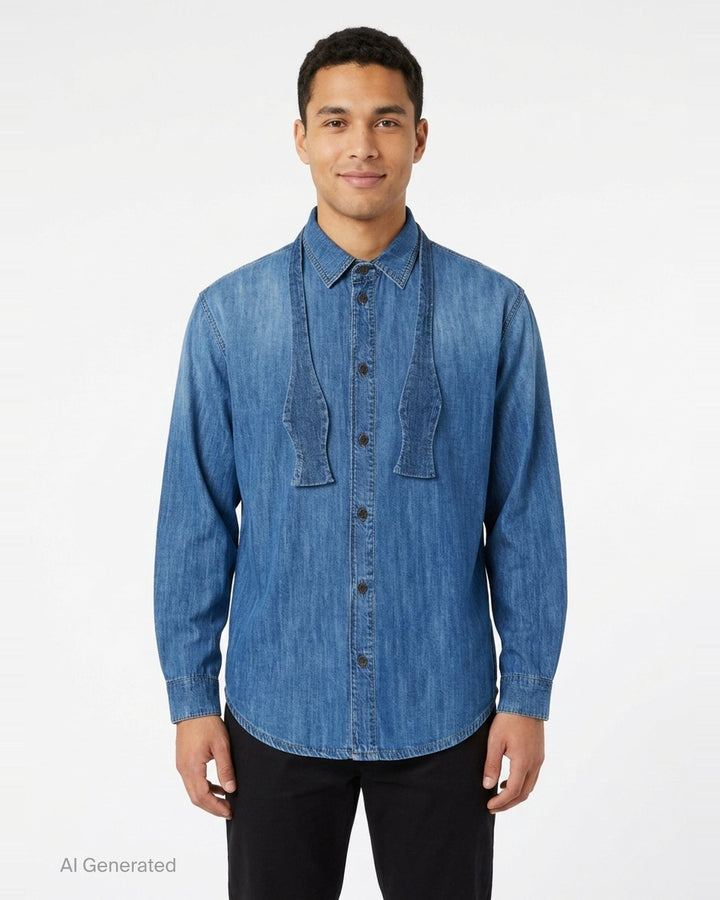 Denim Shirt With Bowtie | MSGM | Club21 - front