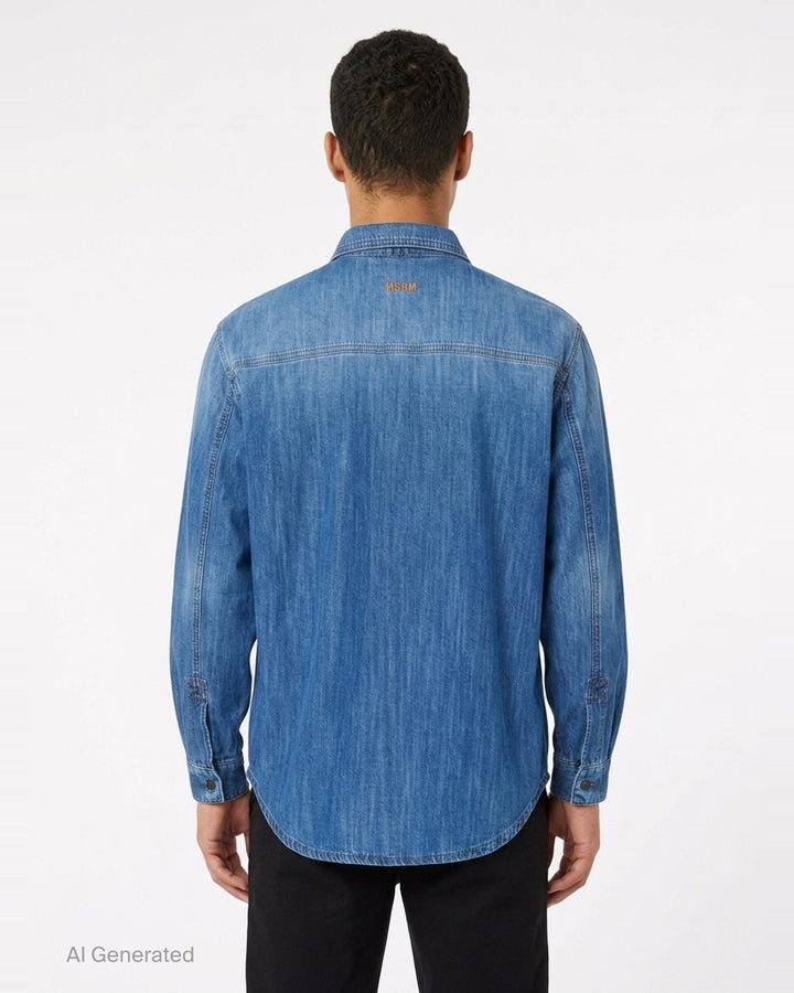 Denim Shirt With Bowtie | MSGM | Club21 - back