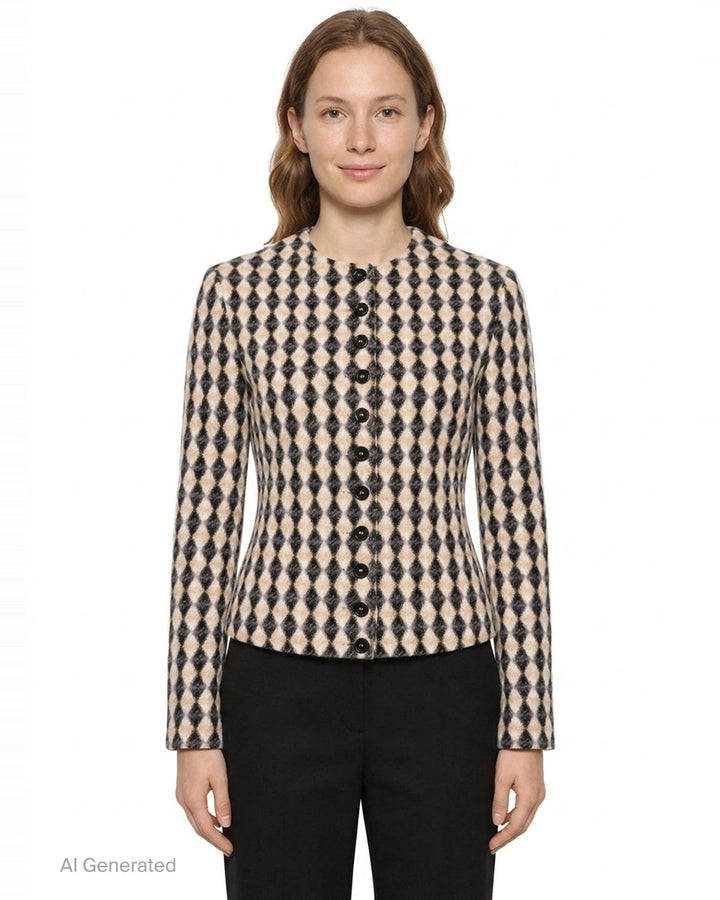 Diamond Check Fitted Jacket | MSGM | Club21 - front