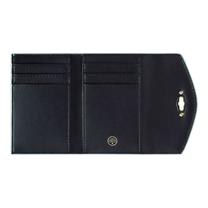 Mulberry Darley Folded Multi-Card Wallet in deep oxblood pebbled leather with silver-tone postman's lock closure, photographed flat on a neutral background - packshot