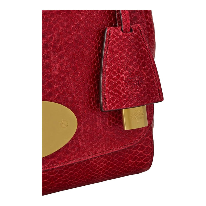 Mulberry Lily small shoulder bag in red waxed snake-print leather with brass Postman's Lock and woven chain strap - packshot