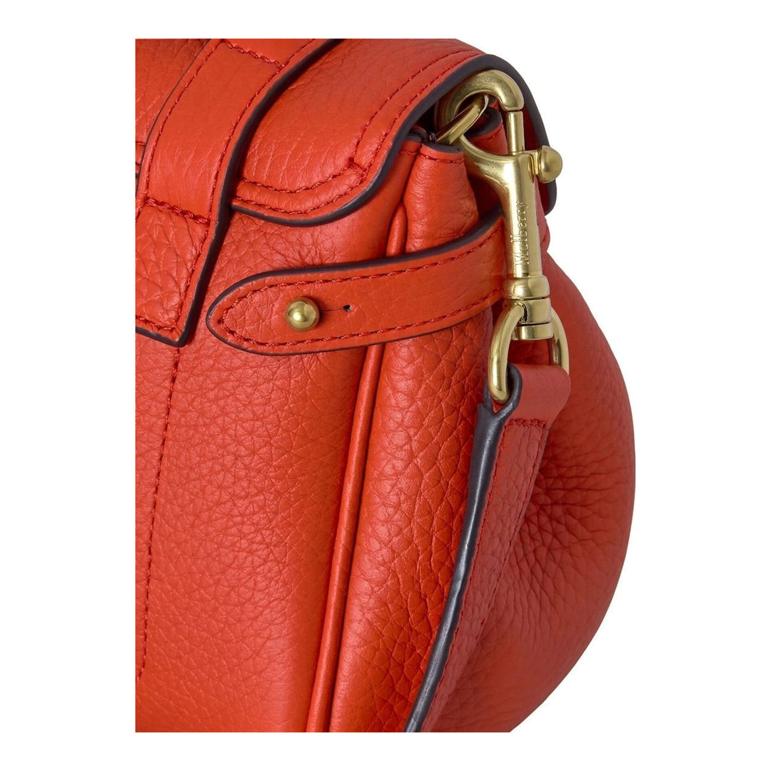Mulberry Mini Alexa satchel in red Heavy Grain leather with braided top handle, postman's lock closure, and aged brass hardware, shown with detachable crossbody strap - packshot