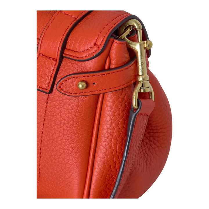 Mulberry Mini Alexa satchel in red Heavy Grain leather with braided top handle, postman's lock closure, and aged brass hardware, shown with detachable crossbody strap - packshot
