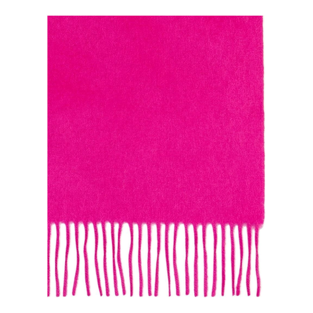 Mulberry Small Solid Merino Wool Scarf in tan with fringed ends and tonal embroidered branding, laid flat on a white background - packshot
