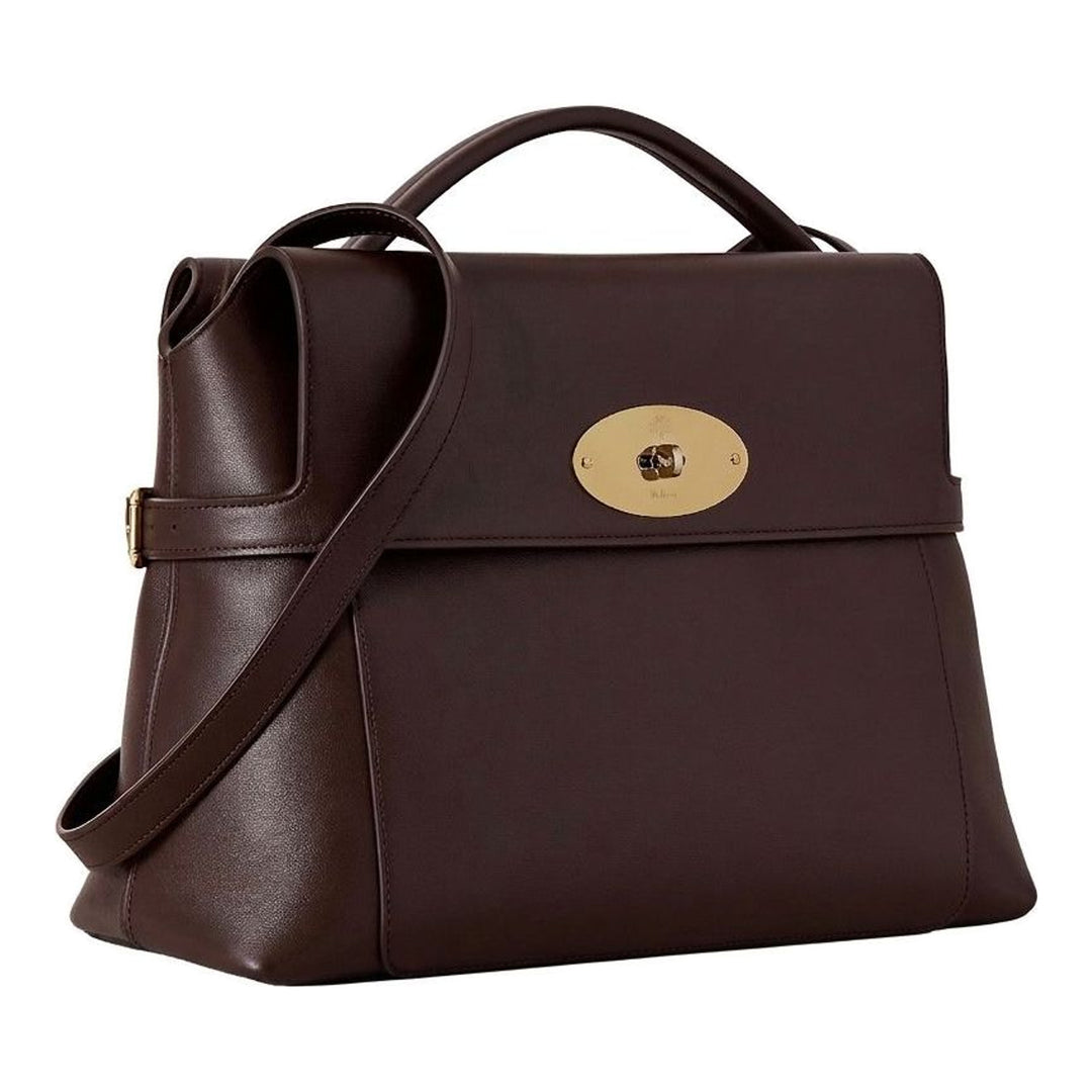Mulberry Stevie top handle bag in dark brown smooth leather with gold-tone oval postman's lock and detachable crossbody strap - packshot