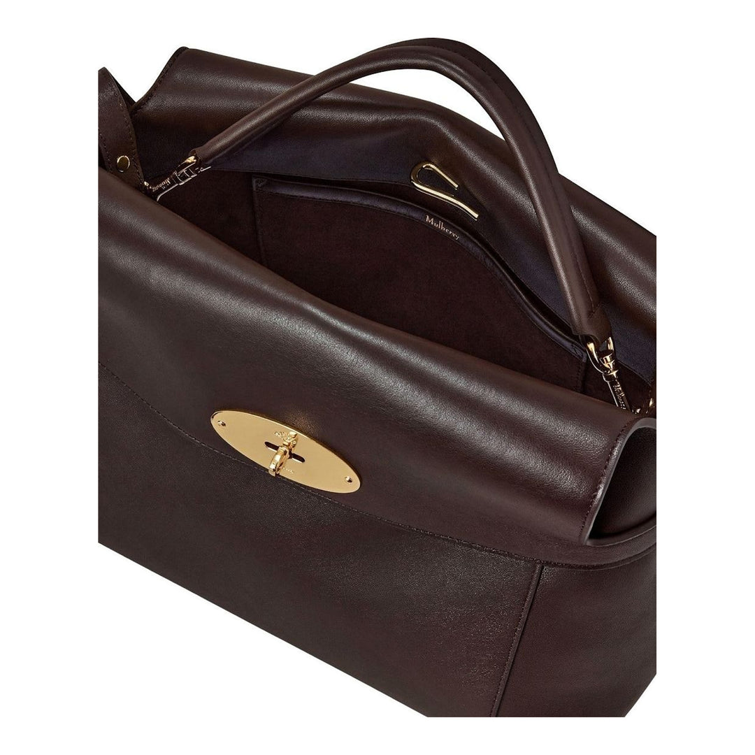 Mulberry Stevie top handle bag in dark brown smooth leather with gold-tone oval postman's lock and detachable crossbody strap - packshot