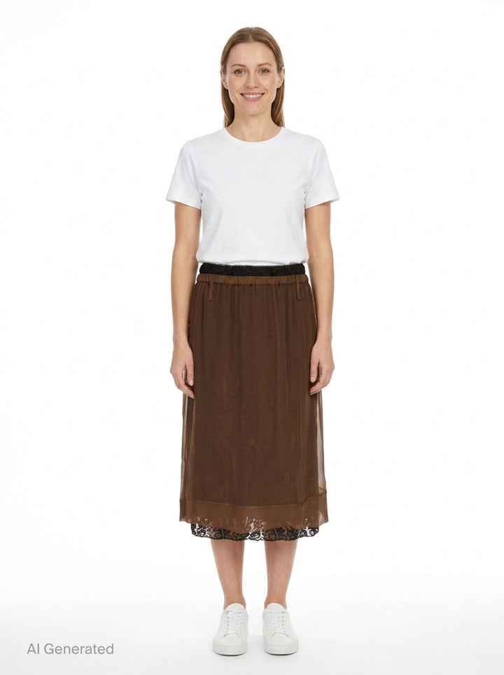 Brown Chiffon Lace Trim Skirt | N°21 | Club21 - front